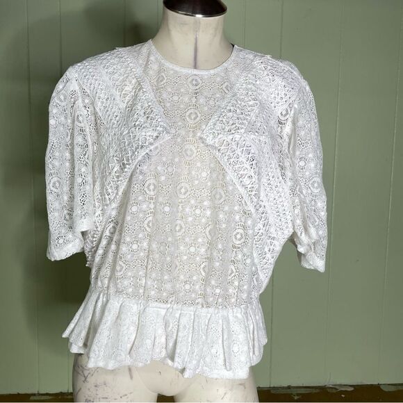 IRO Embroidered Lace Peplum Top in White 42 - Picture 4 of 12